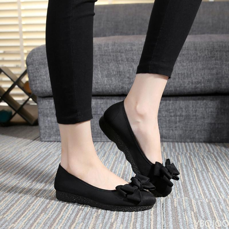Fashion Women's Flat Bottomed Butterfly Bow Round Toe Shallow Mouth Soft Soled Shoes In Black Simple Comfortable Versatile Single Shoes