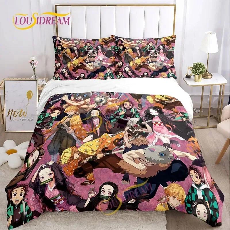 

Demon Slayer s Japanese cartoon style children s Print bedding set Duvet set comfortable bed size children s girl boy gift EU Single(135*200cm)3pcs