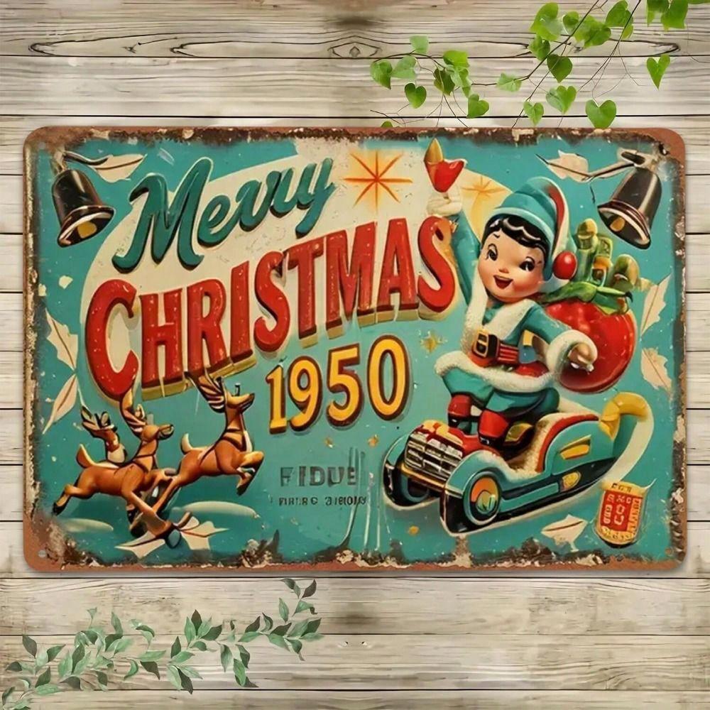 Metal Tin Sign Watercolor Christmas Tree Retro Wall Decor 20x30cm