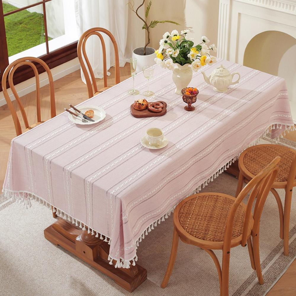 Cotton Linen Table Cloths with Tassels Hollow-carved Design Tablecloth for Indoor Outdoor Dinning Party TableCloths Christmas