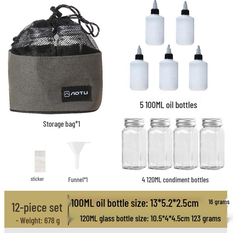 Portable Camping Seasoning Bottle Set with Sealed Oil Bottles and Storage Bag