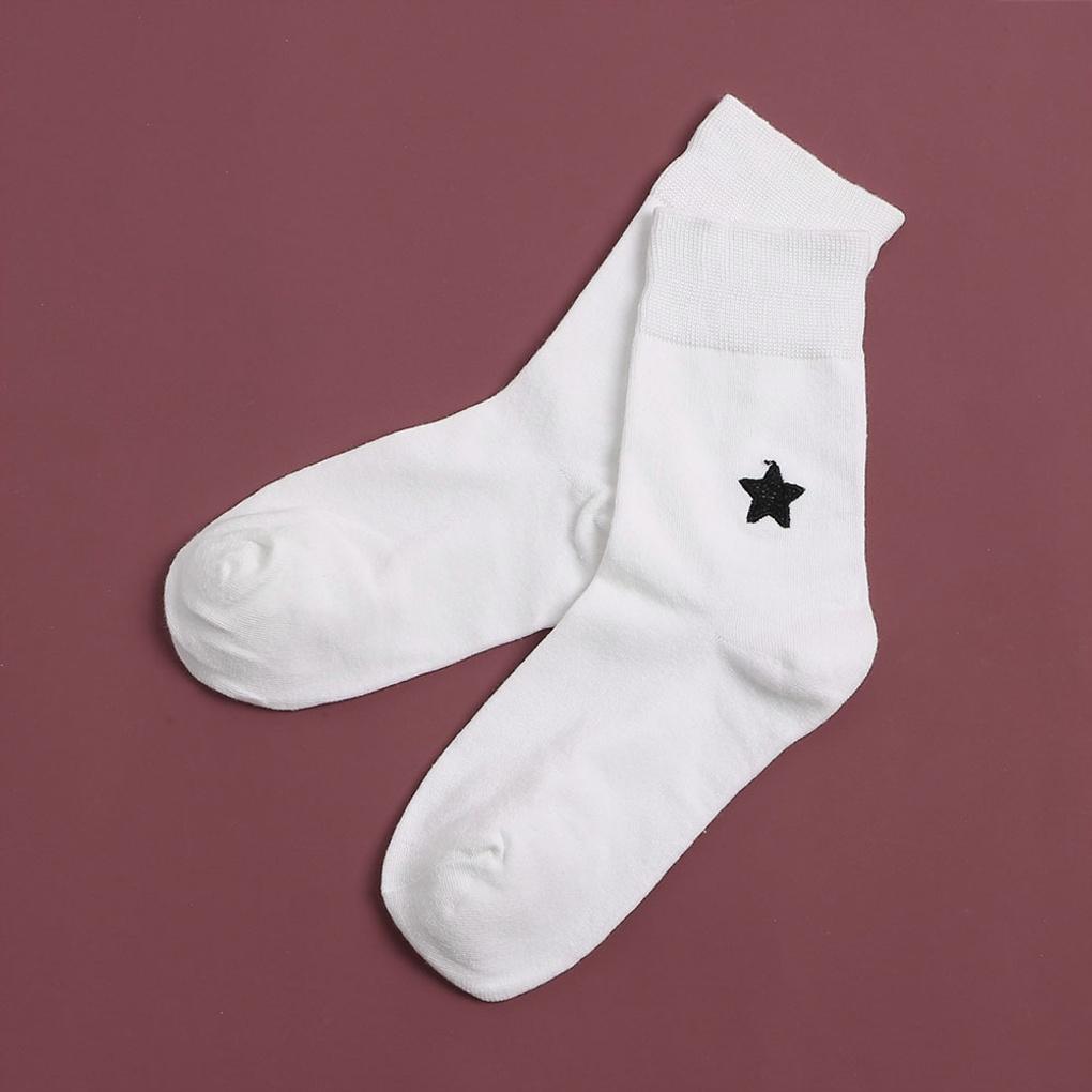 Damstrumpor med stjärnbroderi, mellanlånga, vita, casual, dammode