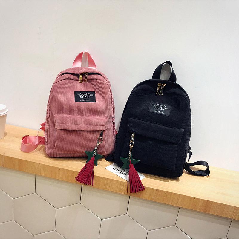 Women Mini Backpack Casual Travel School Bag Lightweight Daypack Small Shoulder Backpack with Front Pocket Tassel Pendant