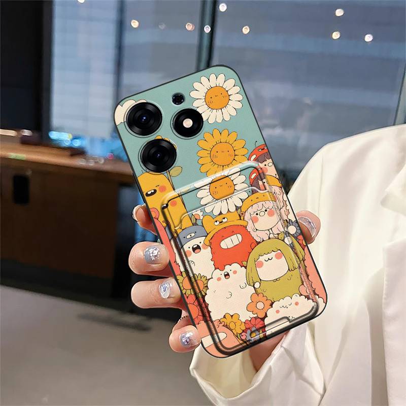 Card Slot Anti-knock Phone Case For Tecno Spark 10 Pro/Ki7 Cartoon TPU Card Sleeve Fashion Design Dirt-resistant Cute