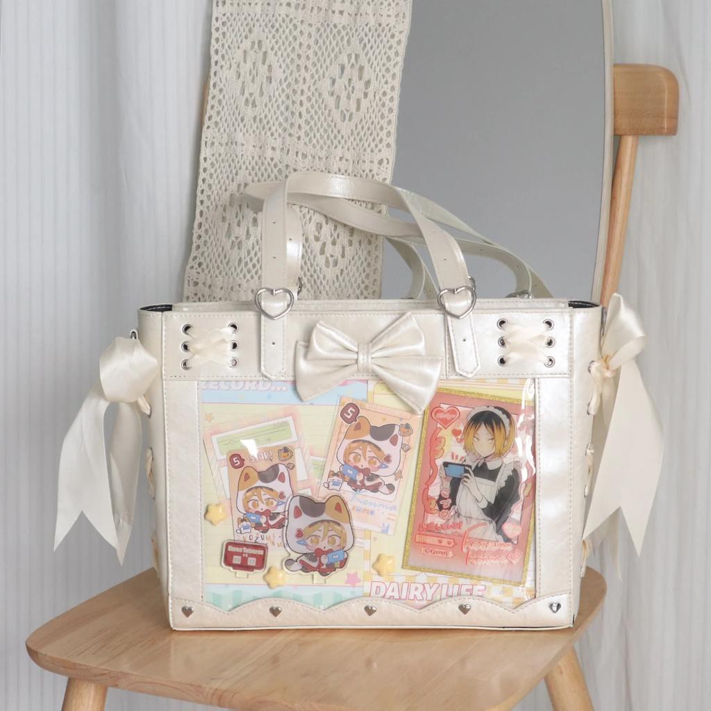 New Lolita Women Ulzzang Ita Bags Fashion Designer PU Subculture Harajuku DIY Anime Badge Tote Bag Female Y2K Shoulder Bag
