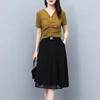 Chiffon Spring and Summer Half Skirt High-end High Waisted A-line Women's Mid To Long Style Loose and Slimming Temperament Thin Skirt Black