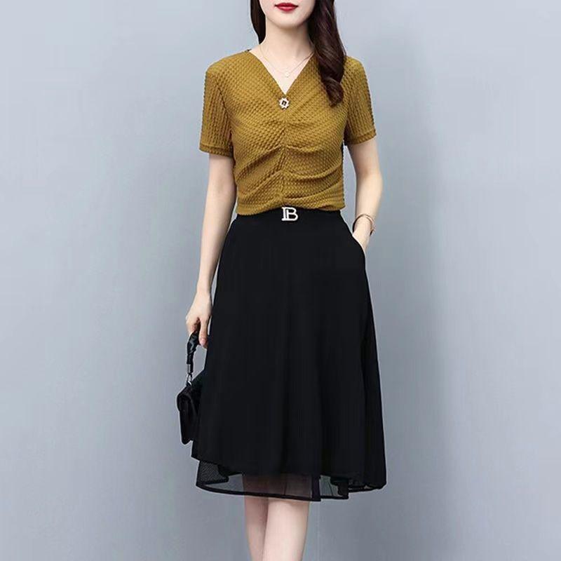 Chiffon Spring and Summer Half Skirt High-end High Waisted A-line Women's Mid To Long Style Loose and Slimming Temperament Thin Skirt Black