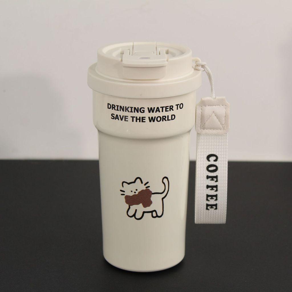Caneca de Café de Gato Fofo Com Design Isolado de Aço Inoxidável Para Uso em Casa e no Escritório