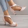 Women Back Zipper Heel Fish Mouth Sandals Summer Large Size Side Air Thin Heel Roman