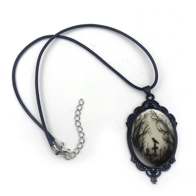 New Gothic Crow Forest Oval Women's Accessories Retro Jewelry Pendant Necklace