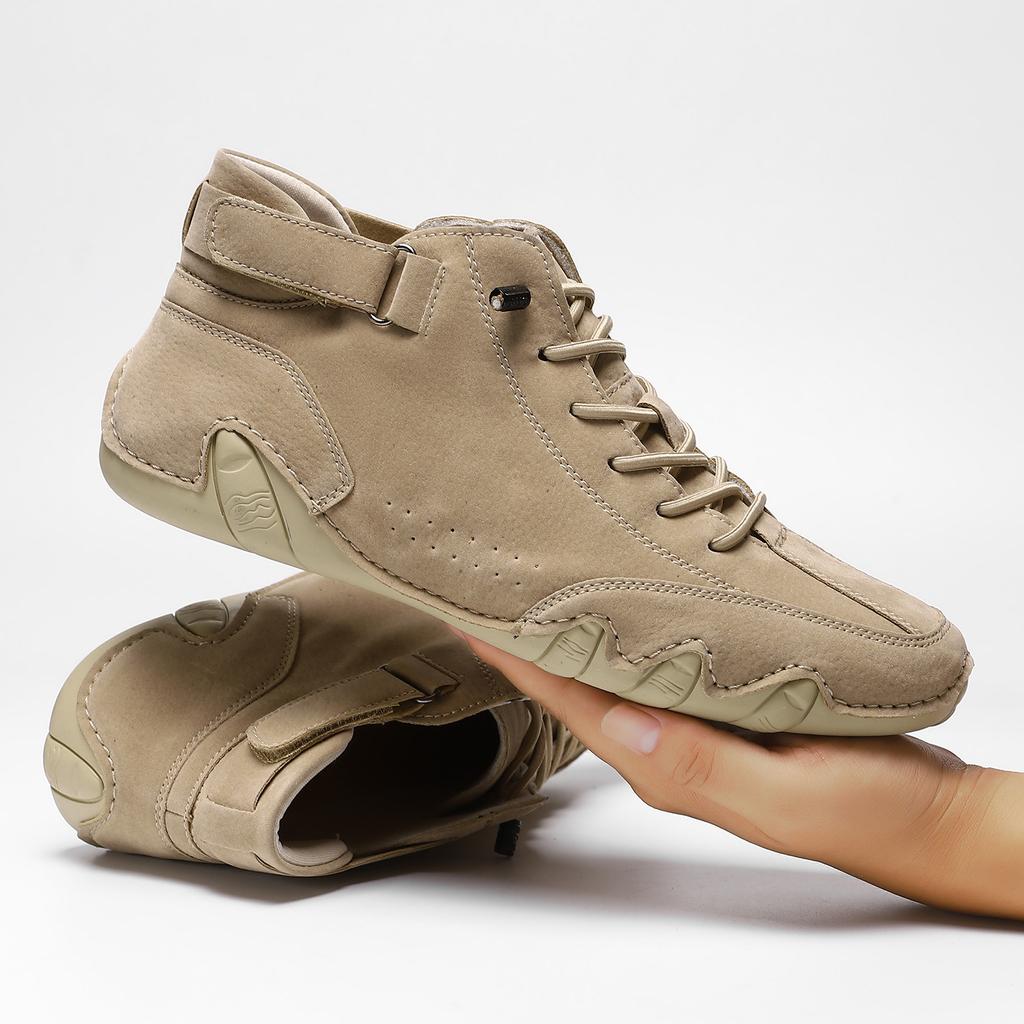 Velikost 36-48 Pohodlné vysoké kožené pánské boty, trendy pánské krátké nazouvací boty