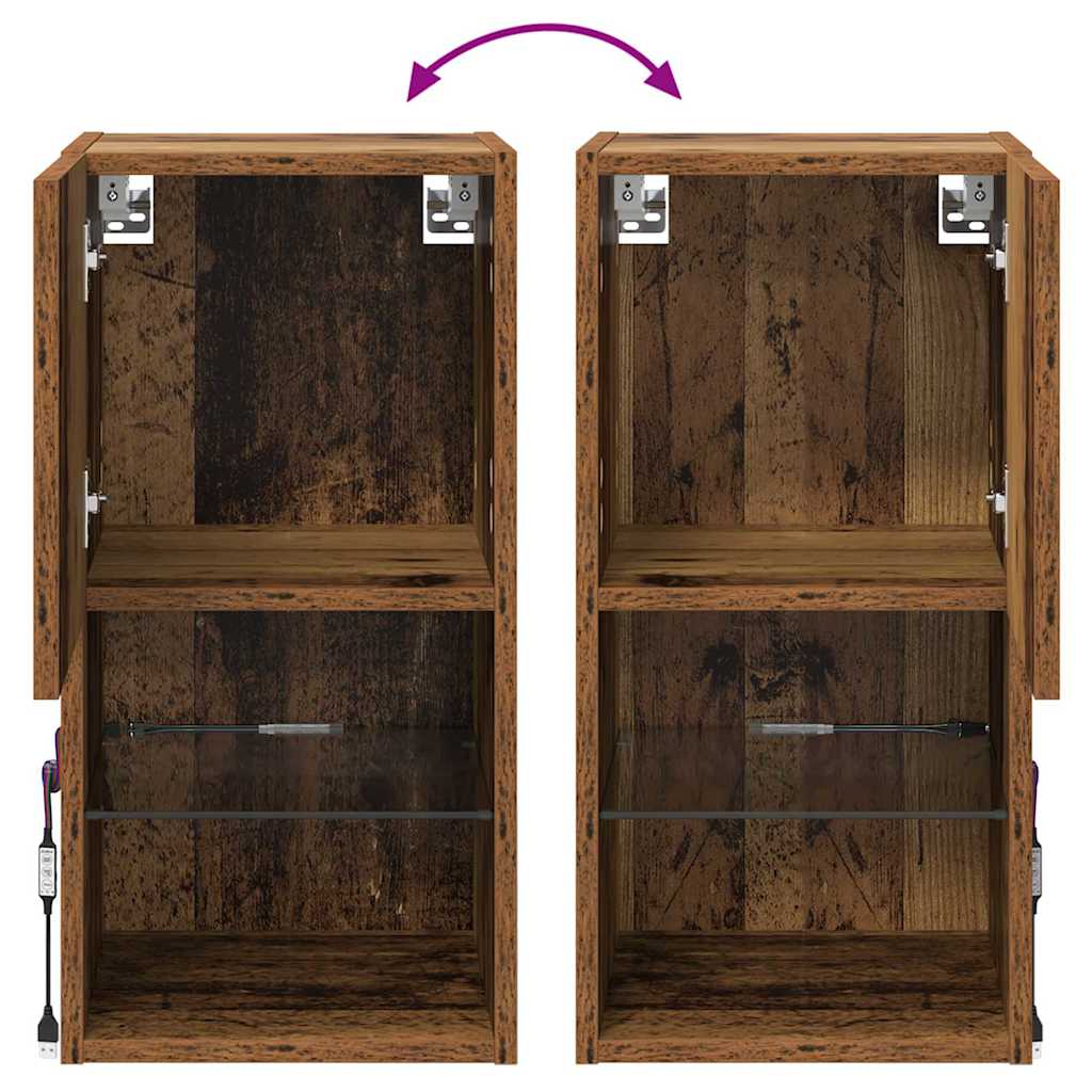 Wall Mounted TV Cabinet with LED Vintage Wood Finish 30.5 x 30 x 60 cm