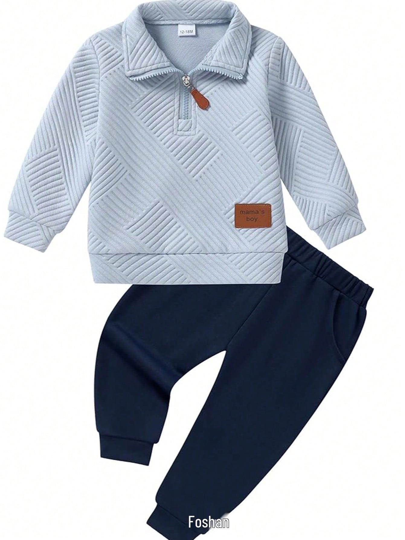 

Boys Long Sleeve Solid Sweatshirt & Pants Set - Autumn/Winter Sportswear 2-3 Years світло-синій колір
