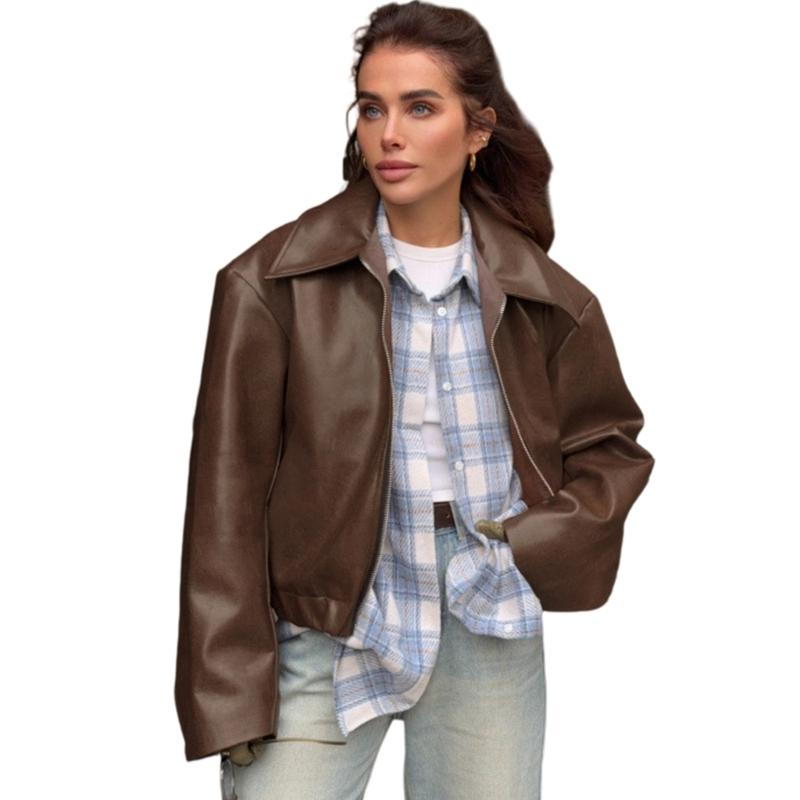 Cropped Jackets Faux Leather Jackets Casual Zip Up Motos Bike Coat Outwear Motorcycle Short Coat Fall Clothes