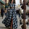 Stylish Irregular Grid Dress Comfortable Polyester Casual Ruffled Shirt Dress for Everyday Use Event and Outings