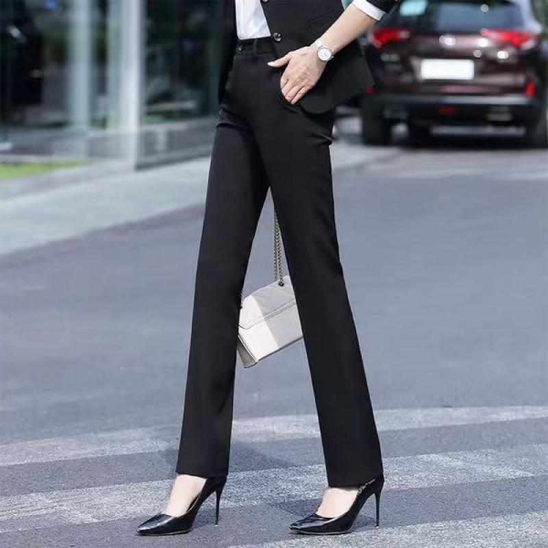 Womens High-Waisted Straight Fit Black Dress Pants Office Work Winter