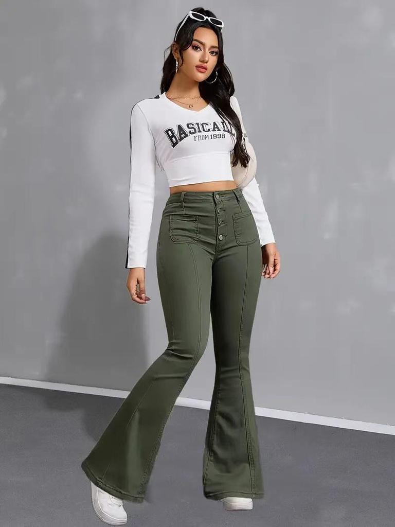Pantalones Vaqueros Casuales Elásticos Europeos-Americanos de Múltiples Filas Adelgazantes 2025