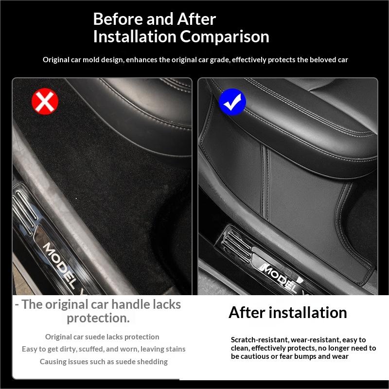 Car Door Sill Protector Set For Model Y Microfiber Leather Anti Scratch Kick Pad Threshold Protection Guard Strip Interior