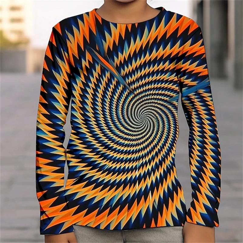 

Мужская футболка с геометрическим узором, футболка с длинным рукавом и 3D-принтом, модная дизайнерская уличная одежда для отдыха, черная, летняя и весенняя одежда XXL