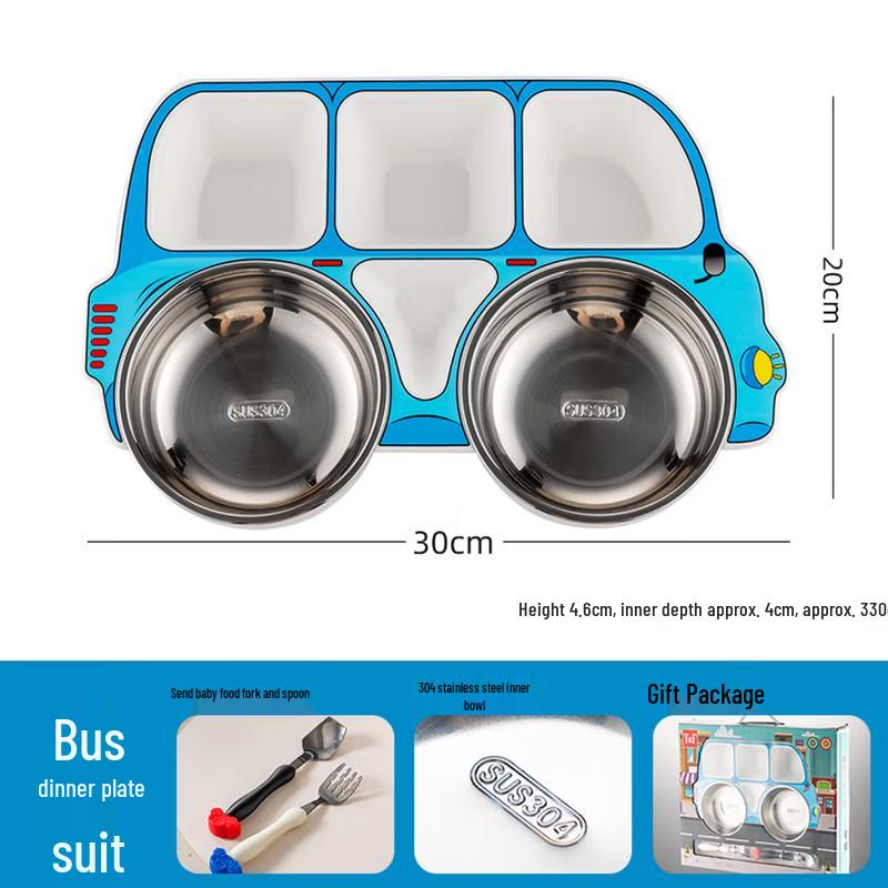 Green Umbrella Kids 304 SS Bus Divided Meal Plate Gift Set