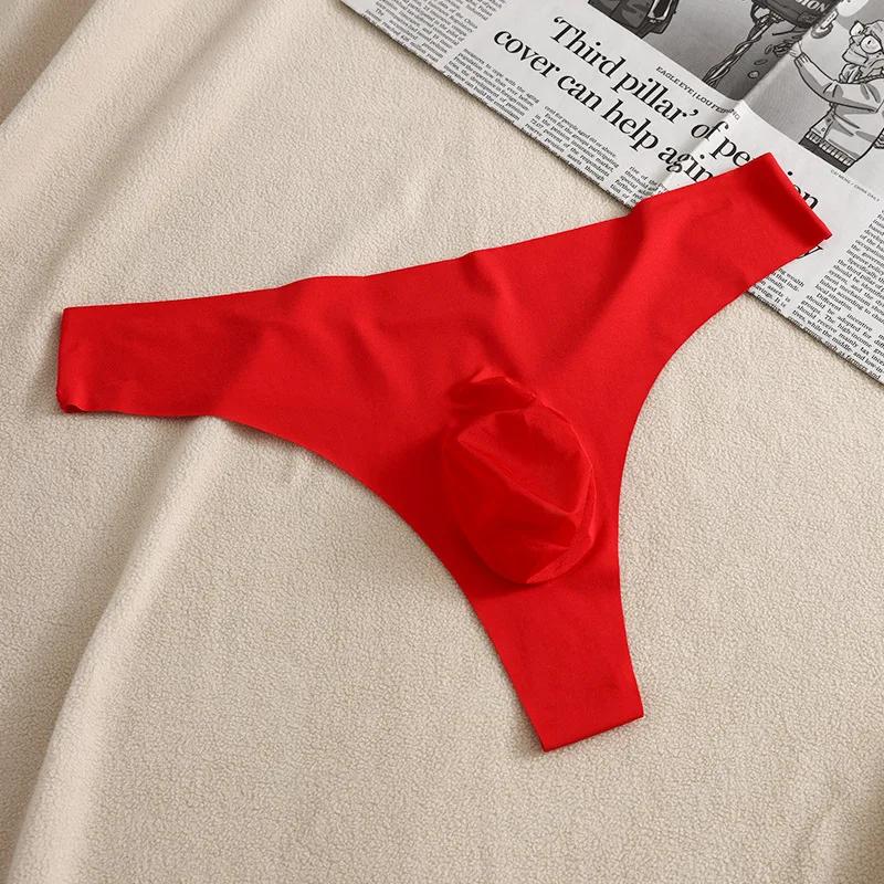 Penisbeutel Slips Herren Sexy Eis Seide Nahtlose Unterwäsche Männlich Spurlos Unterhosen T-Back String Beule Beutel G-String Mann Slips