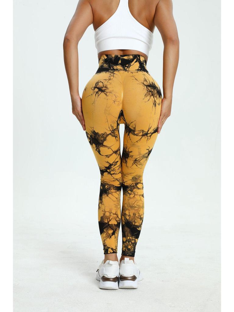 High-Waisted Tie-Dye Yoga Leggings: Quick-Dry, Seamless, Peach-Lift, Elastic Fitness Pants