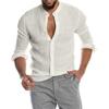 Plus Size Men's Spring and Summer Comfortable Long Sleeve Linen Top Solid Buttoned Stand Collar Loose Shirt