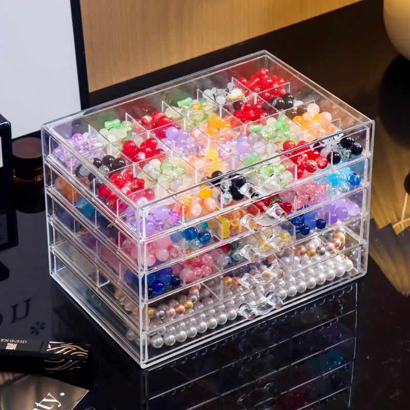 Large Multi-Layer Transparent Compartment Glass Bead Jewelry Storage Box