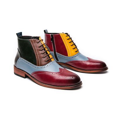 Mode Nouveau Mélange de Couleurs Fermeture Éclair Bottines Homme Bout Carré Lacets Sangle Cheville Fait Main Livraison Gratuite Botas De Hombre Bottes Homme