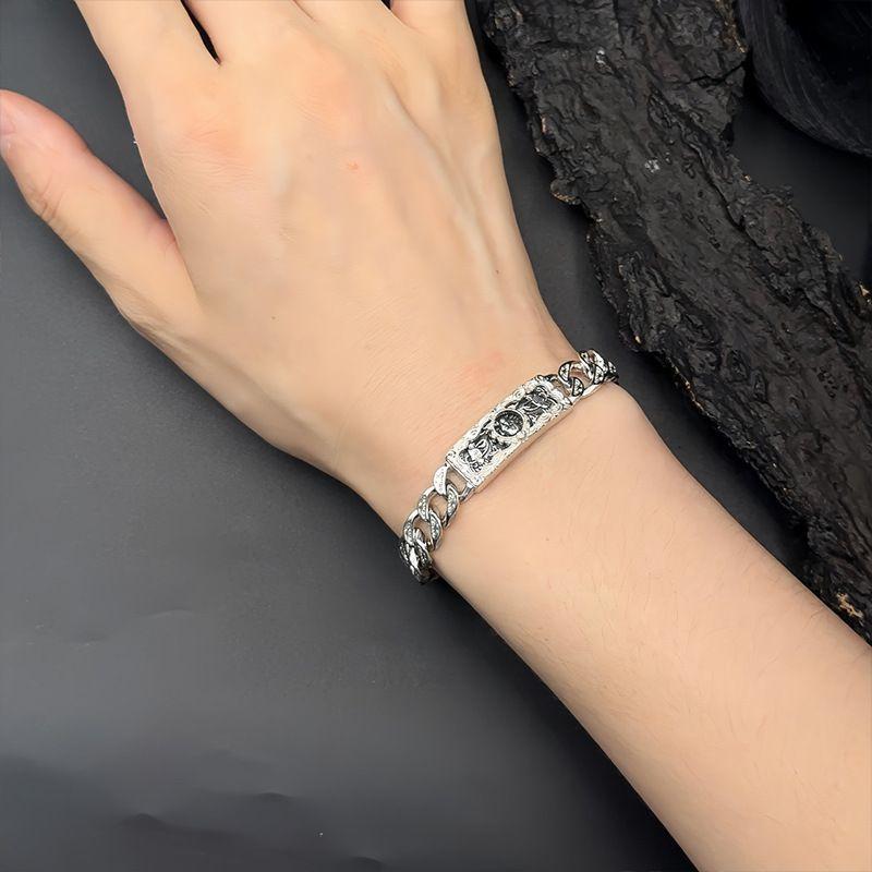 Men's Retro New Women's Carved Tang Grass Pattern Cuban Couple Bracelet