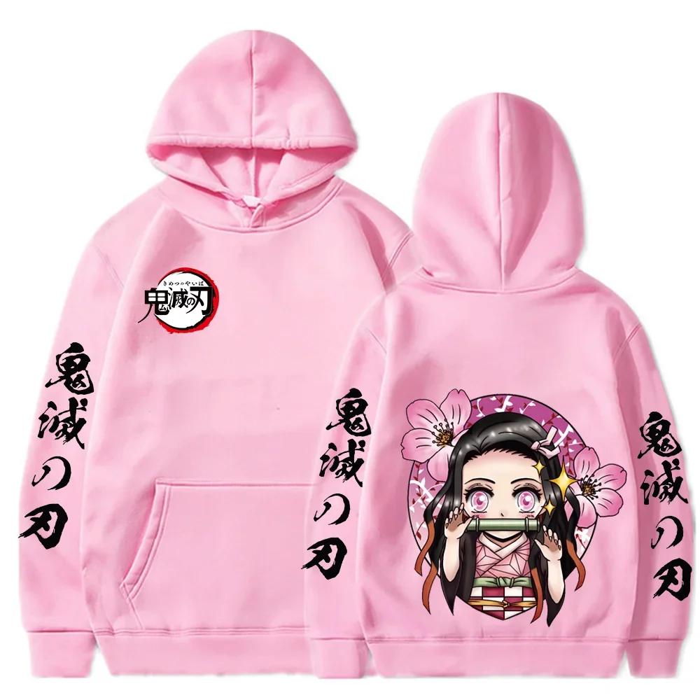 Japanischer Anime Demon Slayer Übergröße Hoodie Damen Sweatshirts Kamado Nezuko Print Kapuzenpullover Harajuku Mädchen und Junge Casual Pullover