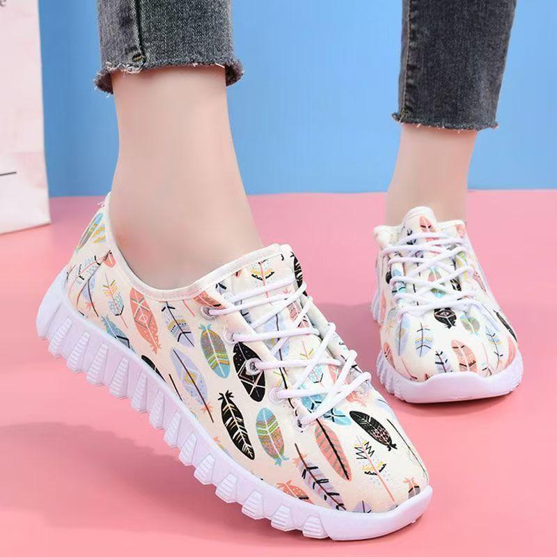 Woman Spring Autumn New Flat sole Canvas Shoes Soft Sole Non Slip Round Toe Lace Up Lightweight Breathable Casual Shoes