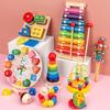 Wooden Baby Clock Caterpillar Small Round Bead Rainbow Tower Toy For Early Learning