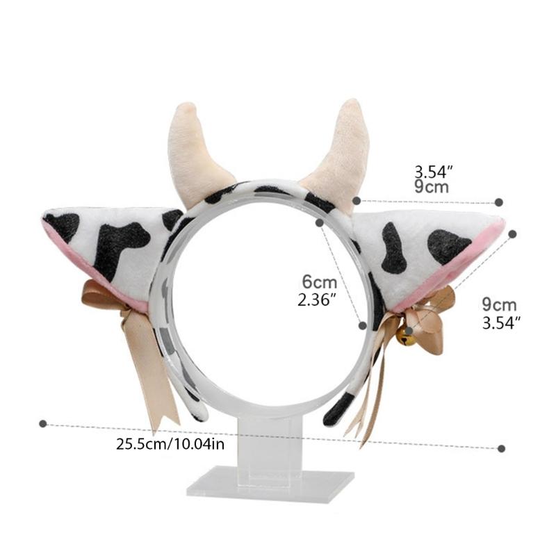 Cow Ears Horns Headband Bowknot Ribbon Bells Headwear Elastic Hair Hoop for Party Animal Cosplay Costume Accessories