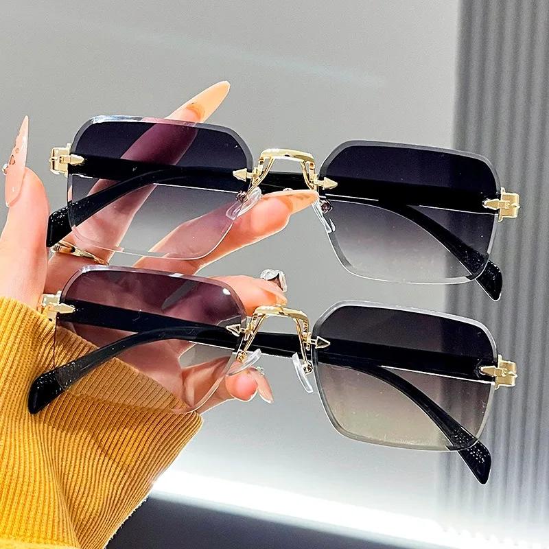 2 SZT. Nowe Kwadratowe Bezramkowe Okulary Przeciwsłoneczne z Ciętą Krawędzią dla Mężczyzn i Kobiet Okulary Przeciwsłoneczne z Gradientowym Kolorem Chroniące przed Słońcem