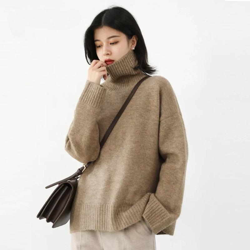 Korean Women's Sweater Loose Turtleneck Sweaters Warm Solid Pullover Top Oversized Knitwear Basic Female Tops Winter 2023 Knitted Jumper Female Pull
