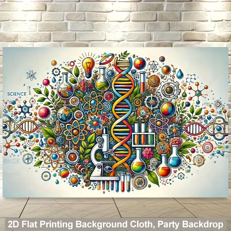 Colorful DNA Science Backdrop, STEM Education Classroom Photography Background