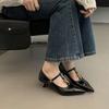 French Low-heeled Pointed Single Shoes for Women's 2025 Spring New Soft Leather Flats with One-word Strap Skirt Mary Jane