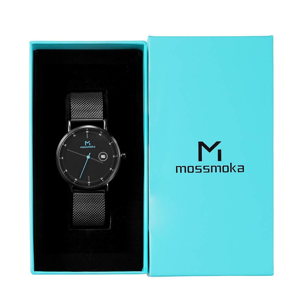 2020 Latest Model Analog Watch Men's Date Ultra-Thin Simple 6MM Mesh Band Unisex Gift Black Waterproof