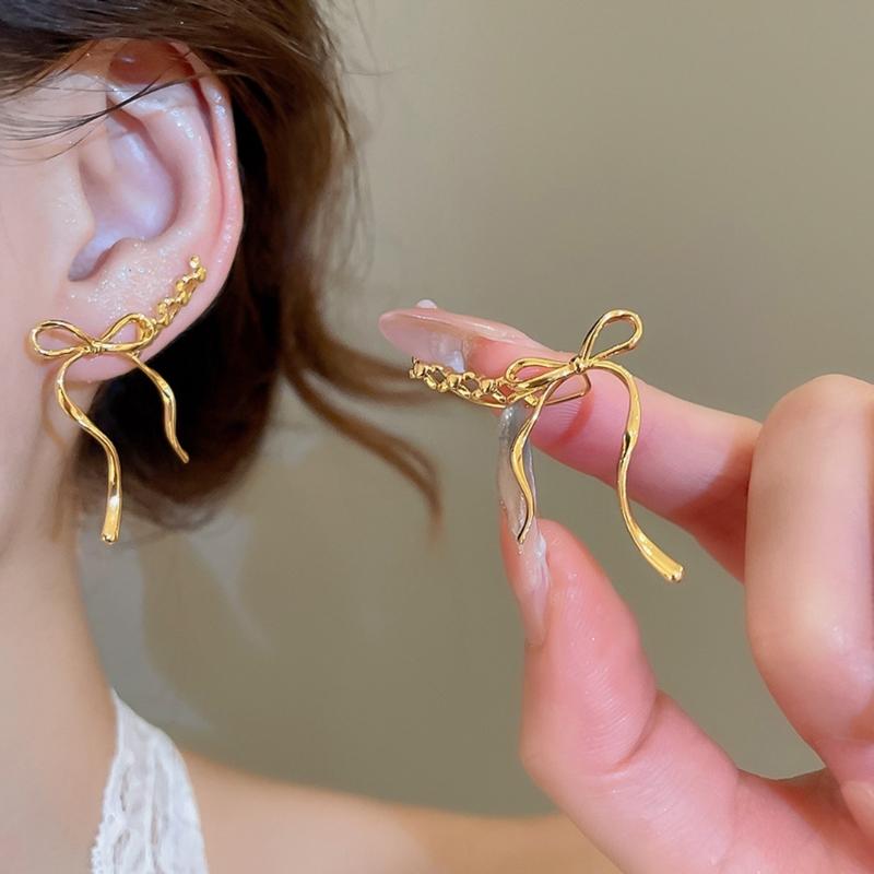 Stylish Copper Bowknot Drop Earrings Fashion Accessory Ideal for Enhancing Outfits at Various Event