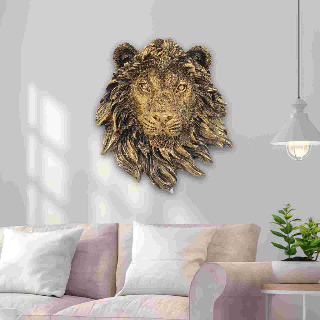 Imitation Copper Lion's Head Wall Sculpture Scene Pendants Bedroom Decorations Hanging Sculptures Home Animal