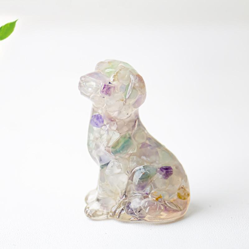 Resin Dog Figurine With Natural Crystal For Office Desk Decor And Home Gift
