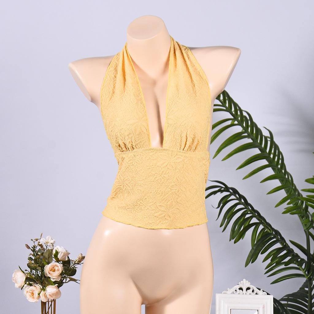 European and American knitted jacquard fashion sexy YK hot girl V-neck halter tie mini top