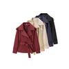 Solid Lapel Lace Up Trench Coat Women Fashion Full Sleeve Waist Cinching Street Windbreak Spring Office Lady Chic Outwear