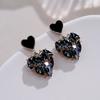 Boucles d'oreilles pendantes en forme de cœur à double couche de luxe pour femmes, bijoux de mariage coréen en cristal strass