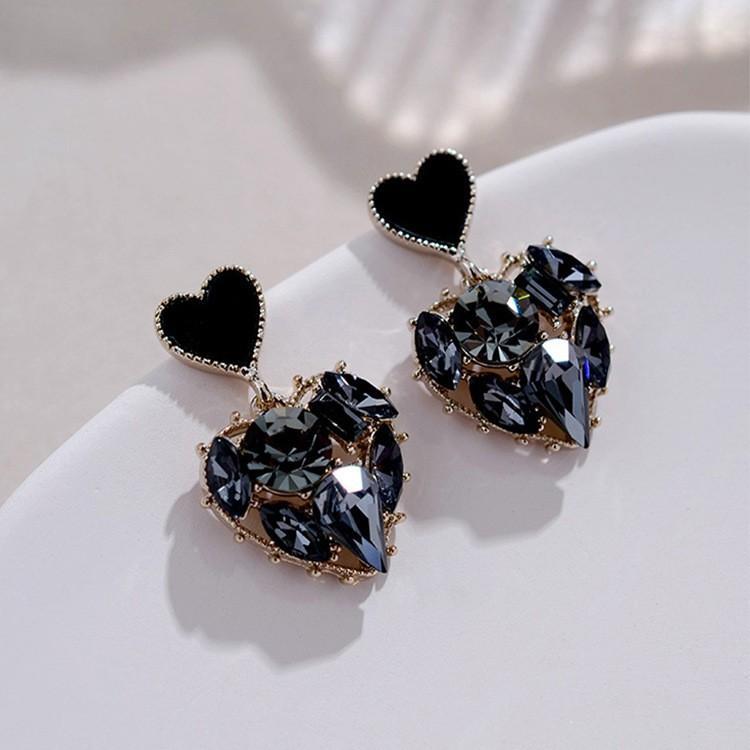 Boucles d'oreilles pendantes en forme de cœur à double couche de luxe pour femmes, bijoux de mariage coréen en cristal strass