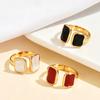 Personalized Retro Geometric Red & Black Enamel Stainless Steel Ring