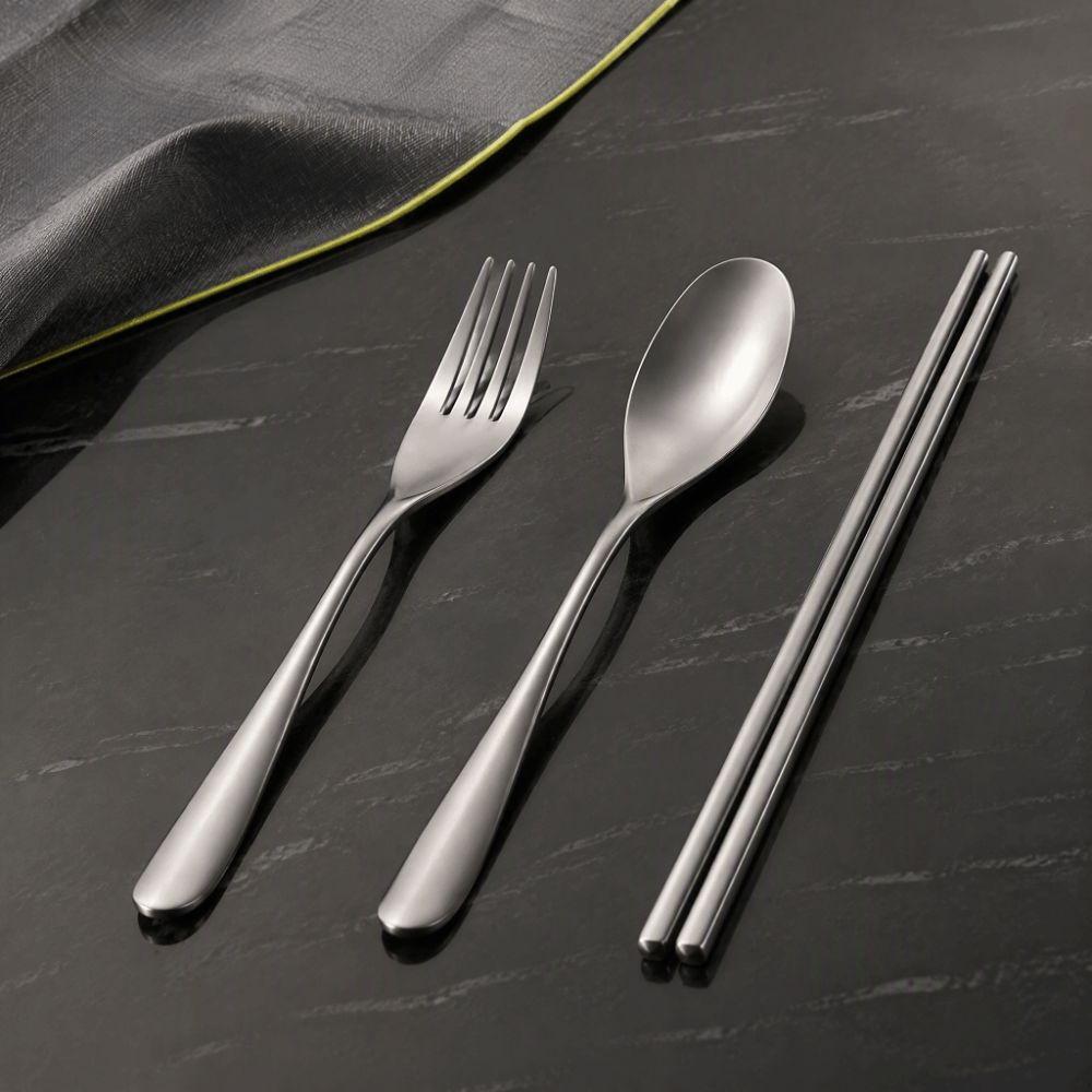 3 Piece Set Matte Finish Titanium Flatware Lightweight Travel Utensil Kit Outdoor Dining