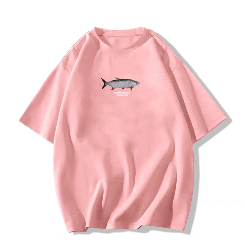 

Женская черная футболка из чистого хлопка с коротким рукавом 2025 - Свободный крой, Прямое плечо, Американский стиль XL розовый