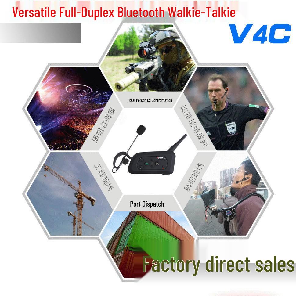 Xinowy V4c PRO Football Referee 4-Person Walkie-Talkie Set: In-Ear Left Ear, 3 Units + Bag